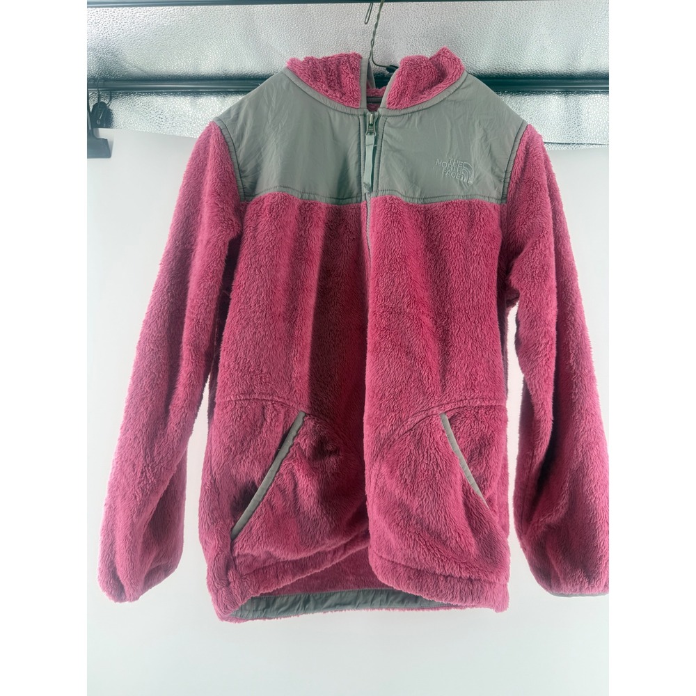 The North Face Girls Large Pink Grey Hooded Full Zip Fleece Jacket Denali Style
